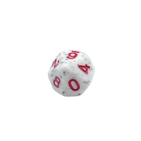White dice with red numbers on a white background