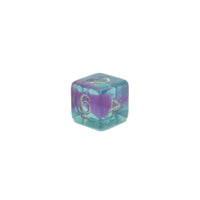 Translucent dice with numbers on a white background