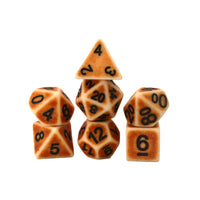 Set of polyhedral dice with black numbers on a white background