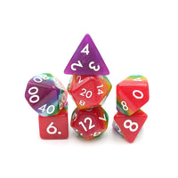 Set of colorful polyhedral dice on a white background